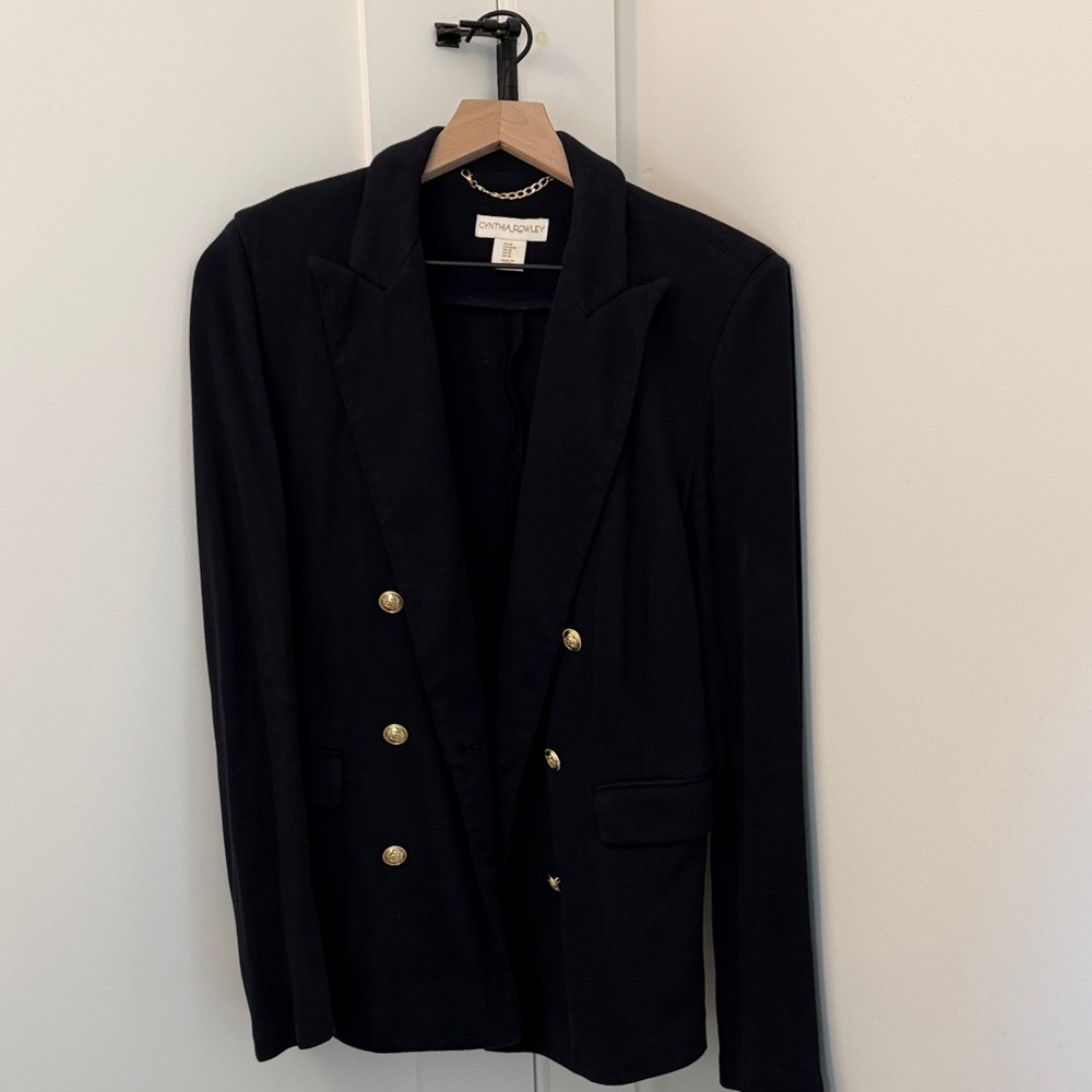 Navy Sweater Blazer with Gold Buttons